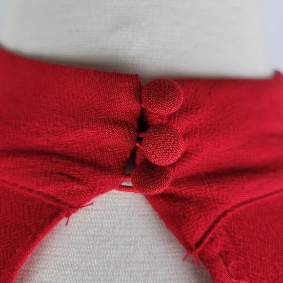 H&M Red Crepe Flounce Sleeve Keyhole Back High Neck Tunic Shift Dress Size 6 - Picture 13 of 16